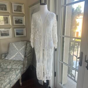 Ivory Lace Kimono Boho Chic Festival Cardigan Beach Pool Cover Up Size S/M